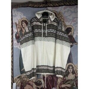 Vintage Ruminahui Ecuador Wool Hoodie Andean Knit Zip Sweater Men’s Large